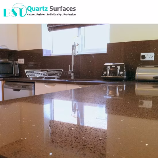 Polished Brown Sparkling Quartz Stone Slab