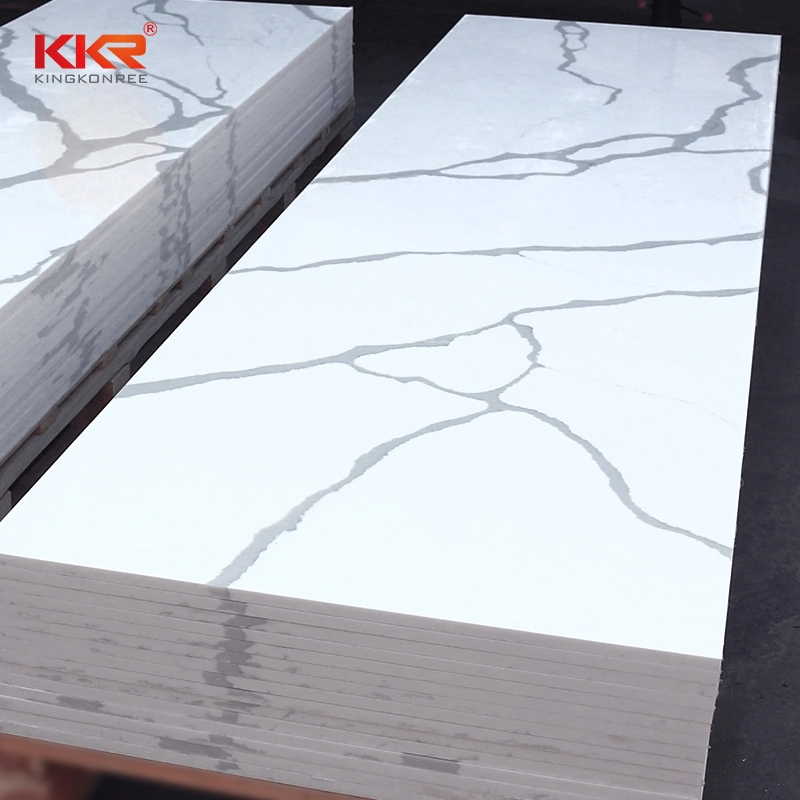 Carrara White Marble Design Artificial Engineered Quartz Solid Surface Sheet Calacatta White Stone Slab