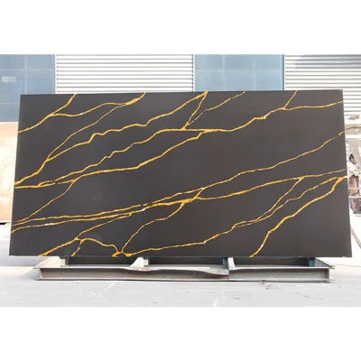 Premier Quartz Extra Gold Black Marble Look Vorgefertigte Quarzstein-Arbeitsplatte für die Dekoration von Küchen und Bädern