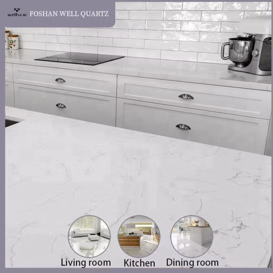 Weiße künstliche Quarzsteinplatte mit natürlichen Adern